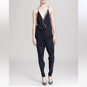 The Kooples Silk CDC with Leather Jumpsuit